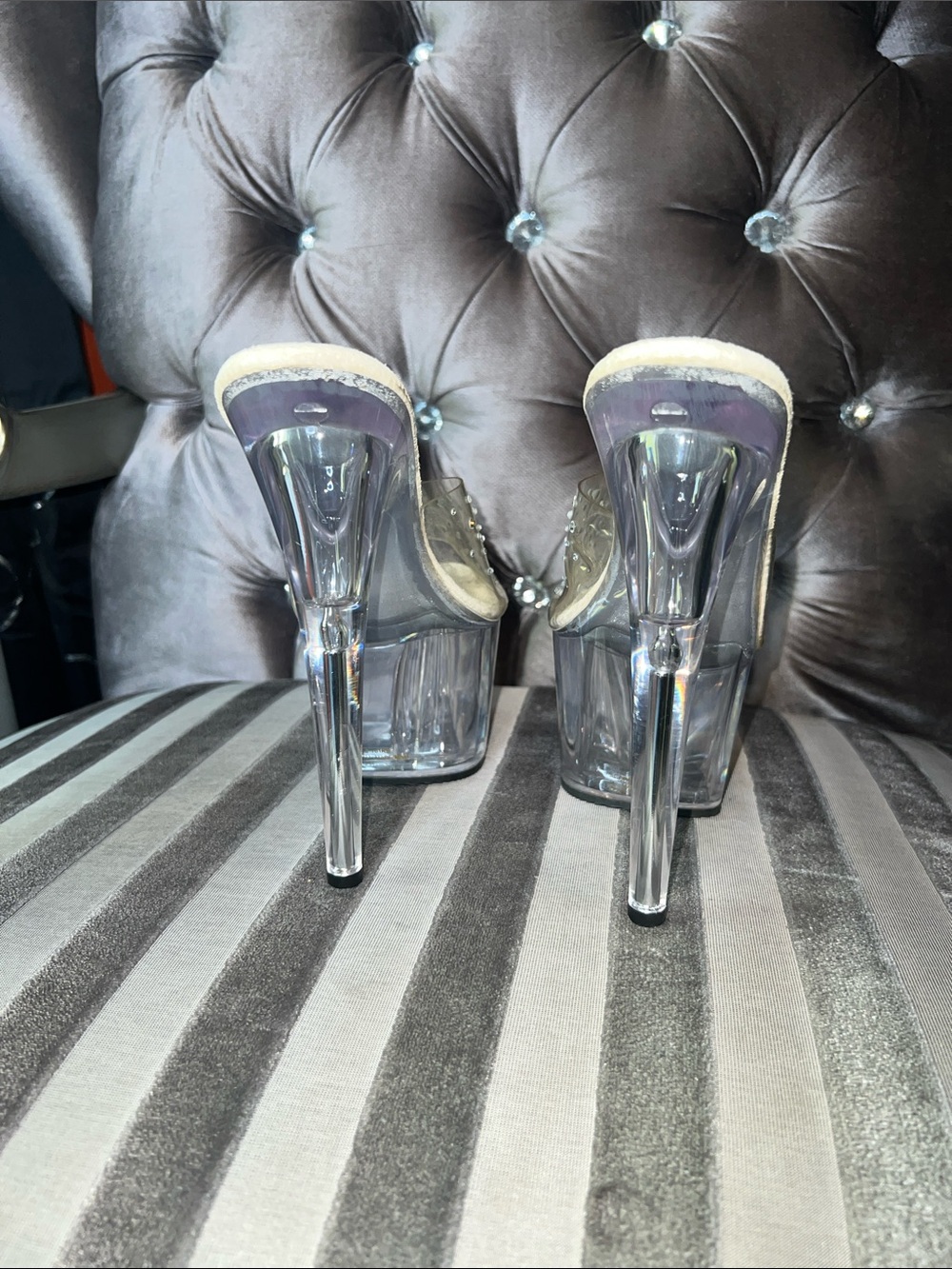 ✨ Pleaser Crystal Enclave: Rhinestone Platform Slides - Size 11 ✨ - Picture 6 of 8